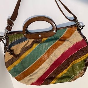 fossil Leather patch work bag boHo chic 90s